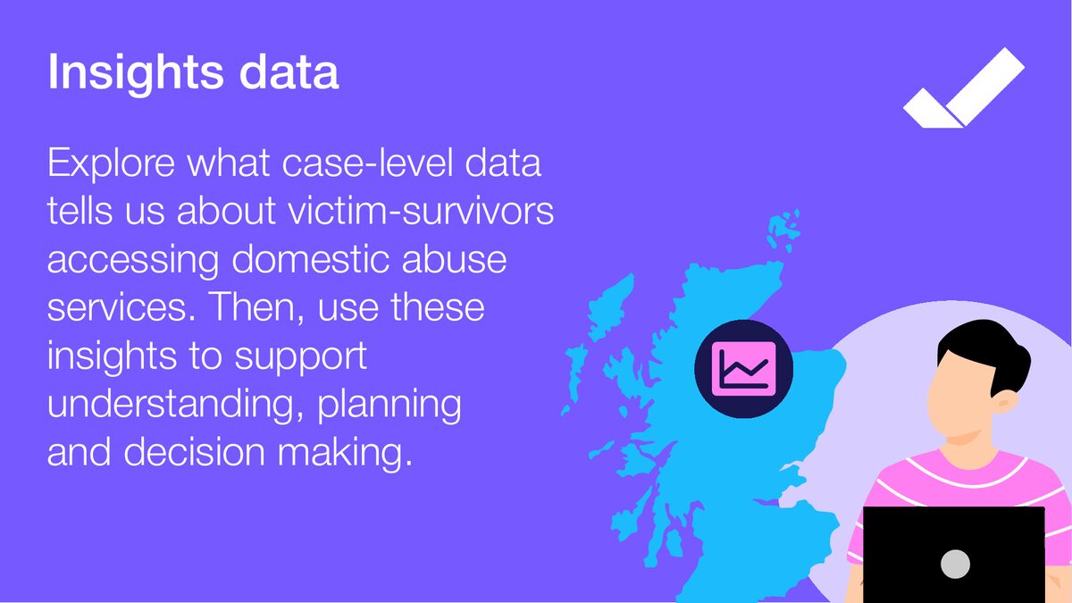 SafeLives graphic: Insights data. Explore what case-level data tells us about victim-survivors accessing domestic abuse services, then use these insights to support understanding, planning and decision making.